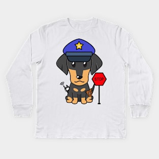 Funny Dahshund Policeman Kids Long Sleeve T-Shirt